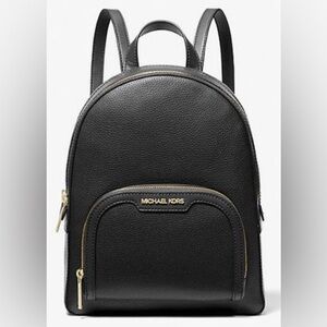 Michael Kors Black Jaycee Women's Zip Pocket Pebbled Leather Backpack